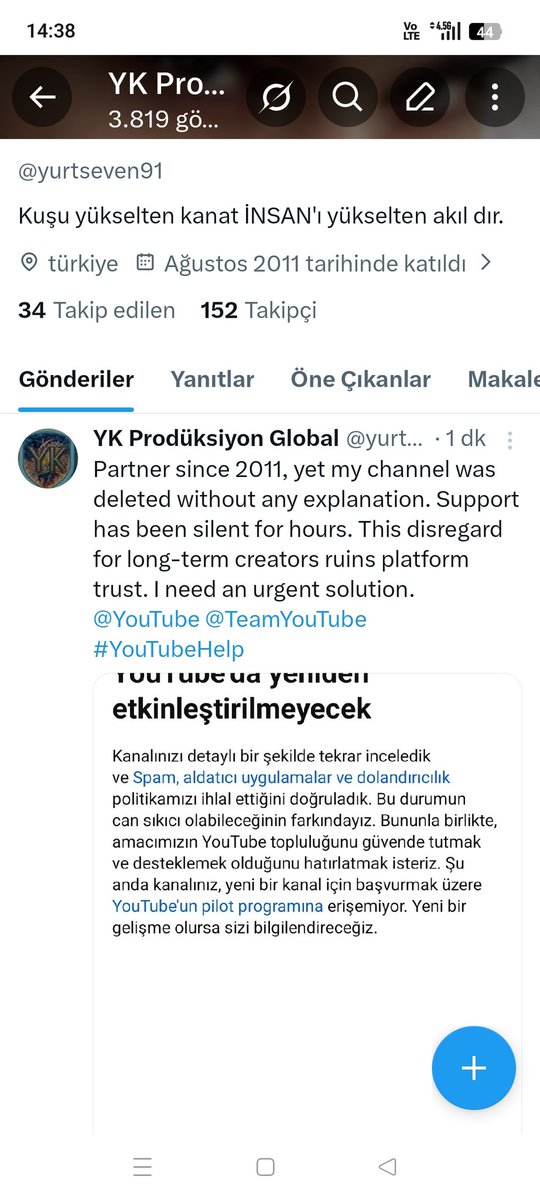 yurtseven91's tweet photo. STOP THE BOT INJUSTICE! 🚫📺

​My 15-year effort was deleted in 2s by @TeamYouTube's bots. No human review, no justice! I am deleting my accounts in protest. JOIN THE STRIKE!

​#YouTubeJustice #CreatorStrike #Pay_Attention_To_HYBE #JustAnnounced #FixYouTube https://t.co/yoJJypWWP6