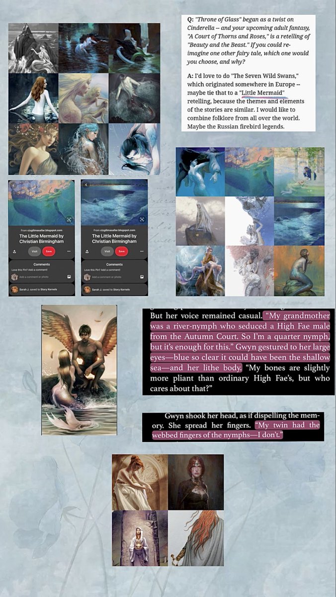 gwynsazrieIs's tweet photo. oh nothing just thinking about how sjm said she’d love to reimagine the little mermaid, pinned little mermaid art on her pinterest, and then added that gwyn is a singer that’s part nymph 🎀 https://t.co/ZMLl4LrKoU