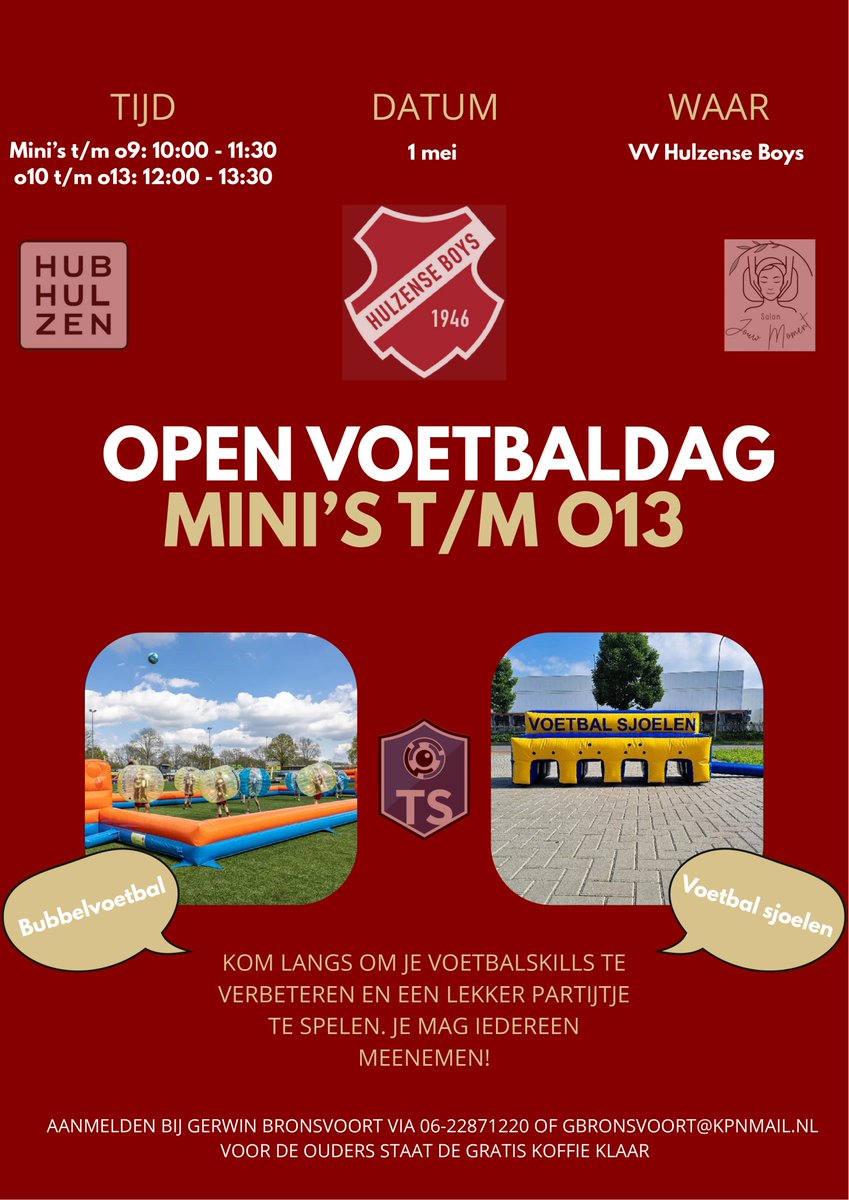 Kom ook naar de open voetbaldag! Aanmelden kan bij Gerwin Bronsvoort via 06-22871220 OF GBRONSVOORT@KPNMAIL.NL
