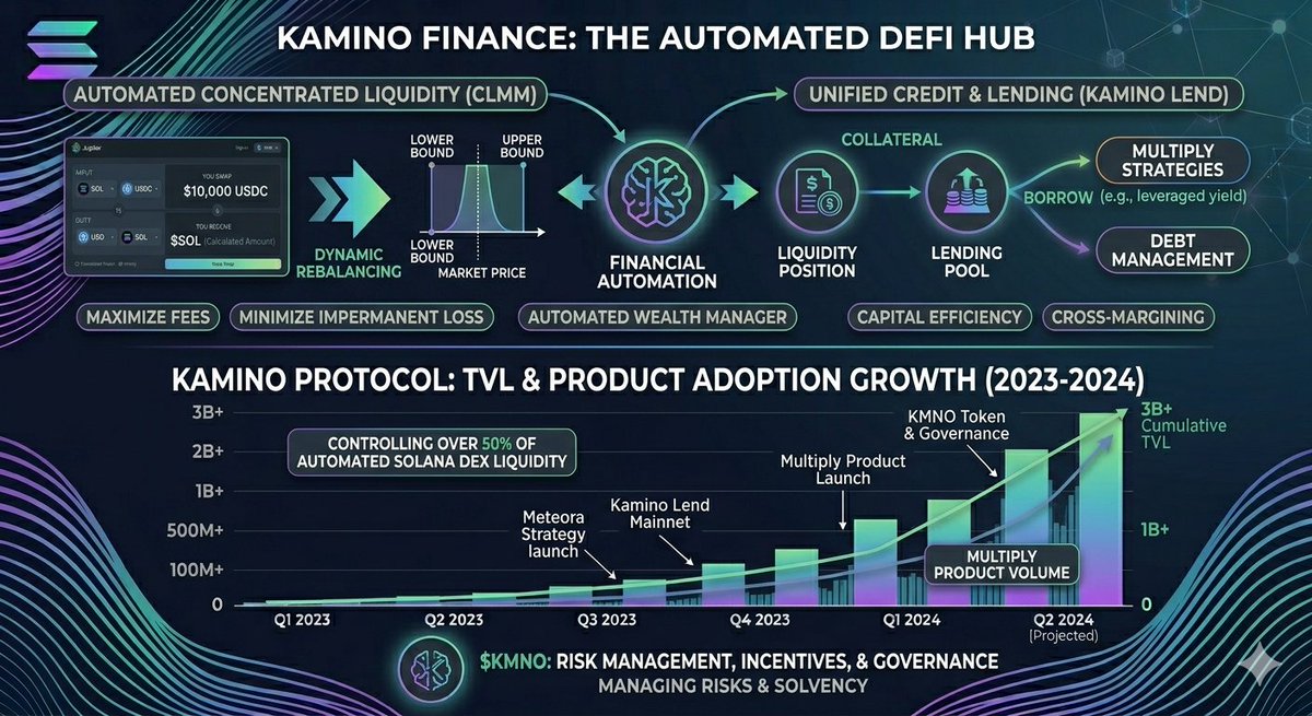 abrahym72403510's tweet image. Why @KaminoFinance $KMNO is the "Financial Brain" of the #Solana Ecosystem? 🏦⚙️

 In the world of DeFi, capital efficiency is everything.
 Kamino Finance has evolved from a simple optimizer into a full-scale financial engine. 
👇
#SolanaSummer #Kamino #KMNO #DeFi  #Web3