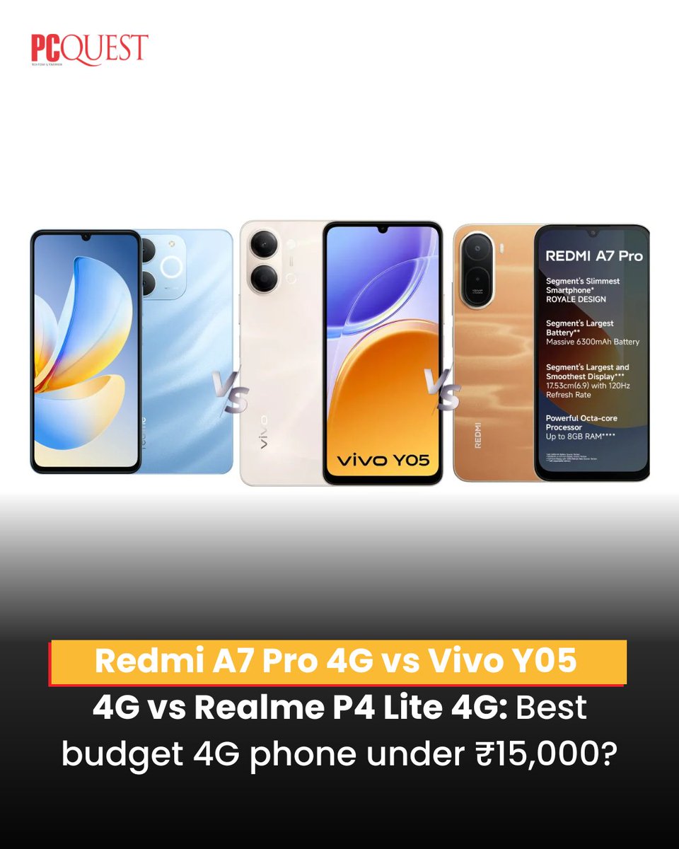 pcquest's tweet image. Simple comparison of @RedmiIndia, @Vivo_India, and @realmeIndia budget phones under ₹15,000. Find which offers better battery, display, and value for everyday use in India.
@Xiaomi 

pcquest.com/smartphones/re…

#PCQuest #Redmi #Vivo #Realme #android #smartphones
