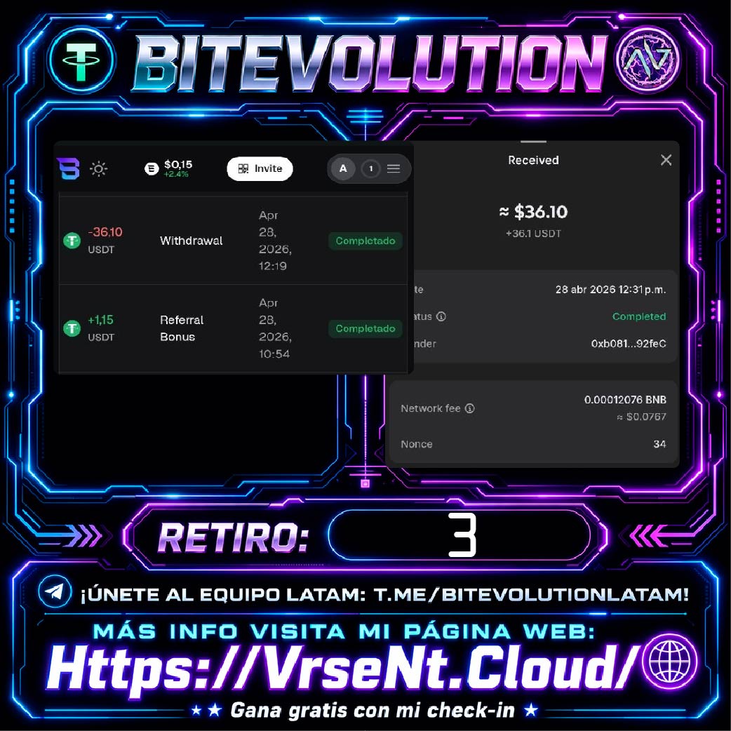 Aquí seguimos lento pero seguros con #Bitevolution proyecto que está sorpreniendo, ha salido bueno y eperemos continúe asi.

¿Info?
t.me/bitevolutionLA…
vrsenft.cloud/pfolio?project…

#Staking #Stake #Evolut #Inversion
