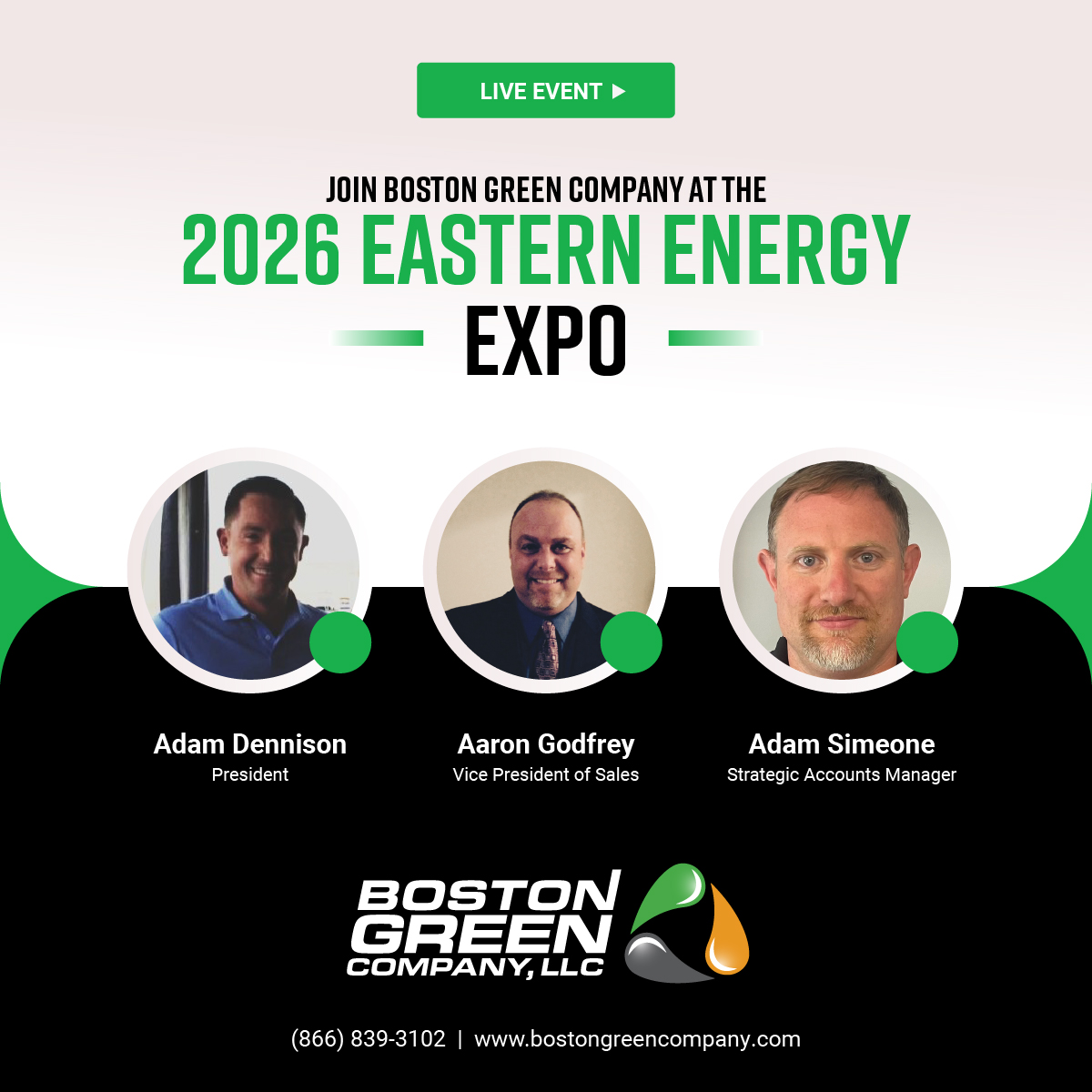 BostonGreenComp's tweet image. @BostonGreenComp is heading to the #EasternEnergyExpo!

Schedule a meeting at Booth 449 with our team leaders:

Adam Dennison: linkedin.com/in/adam-dennis…
Aaron Godfrey: linkedin.com/in/aaron-m-god…
Adam Simeone: linkedin.com/in/adam-simeon…

Or visit bostongreencompany.com.

#EnergyIndustry