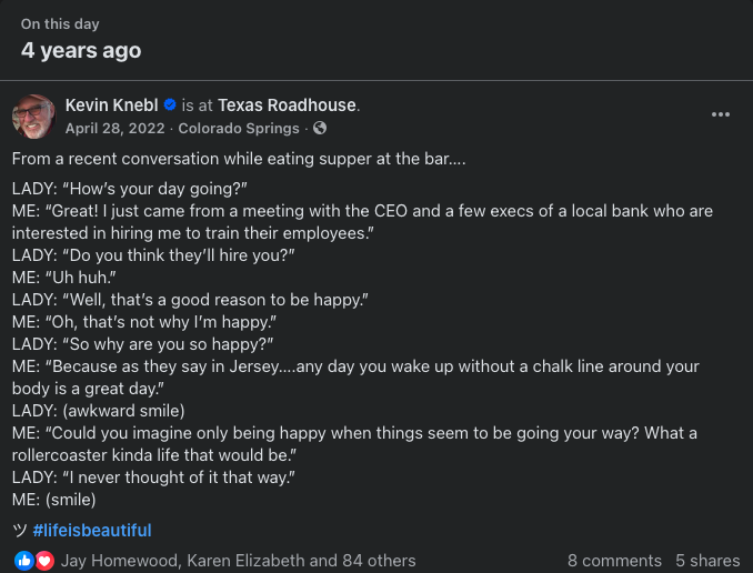 kevinknebl's tweet image. ツ #kevinknebl #speaker #author #coach #success #peaceofmind #joiedevivre #clarity #resilience #innatewellbeing #mentalhealth #psychologicalfitness #motivation #inspiration #kevinspiration #happydream #lifeisbeautiful