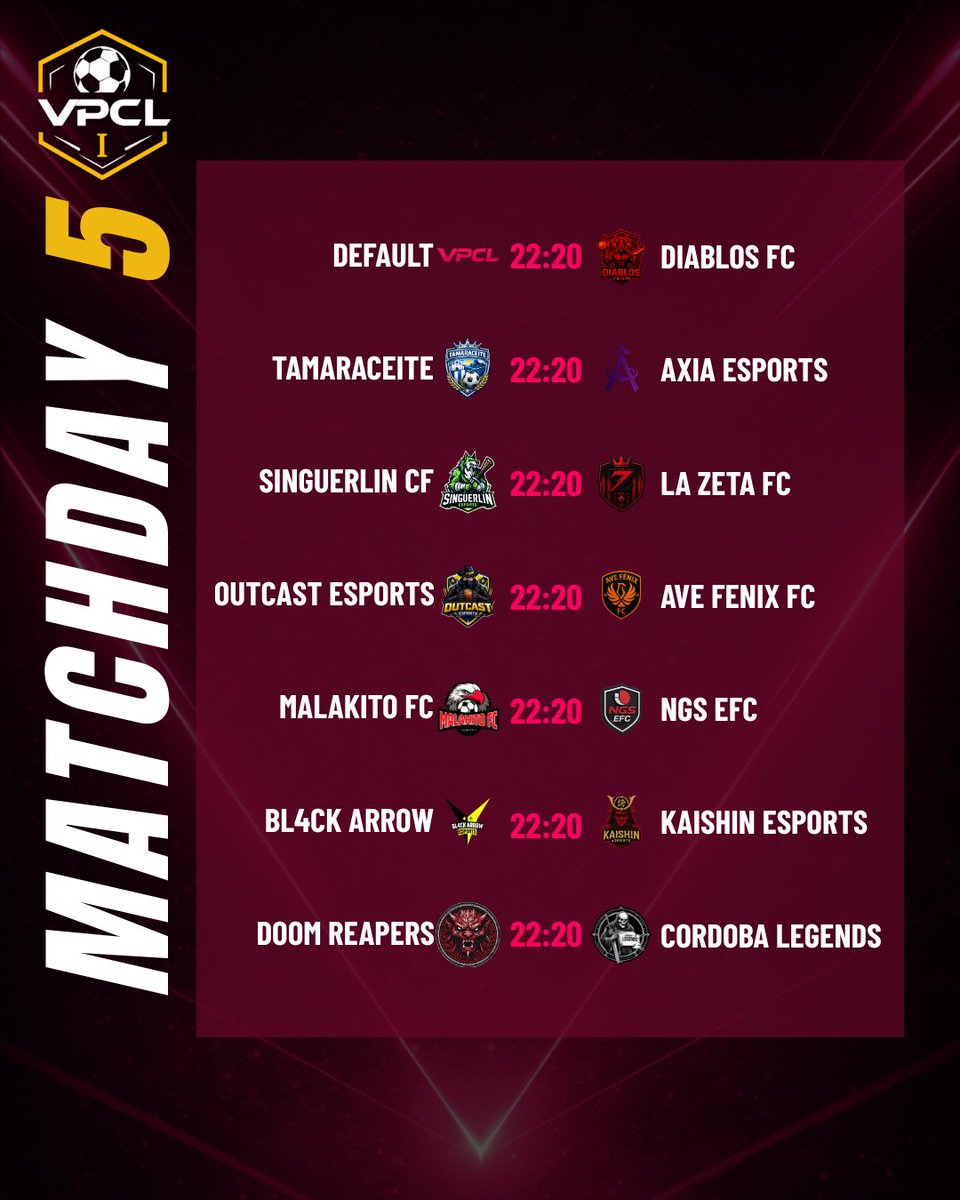 VPCL_Spain's tweet image. 🚨JORNADA 5 VPCL PREMIER

Estos son los partidos de la Jornada 5 de VPCL Premier a las 22:20. 

👇Deja tu predicción del partido más potente de la jornada.

#VPCL #ClubesPro #EAFC