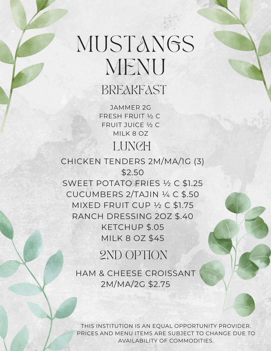 mmeraz08's tweet image. Yummy Yummy for their Tummy!!!
Our Mustangs Lunch Menu for tomorrow!

#SISD #ALLIN