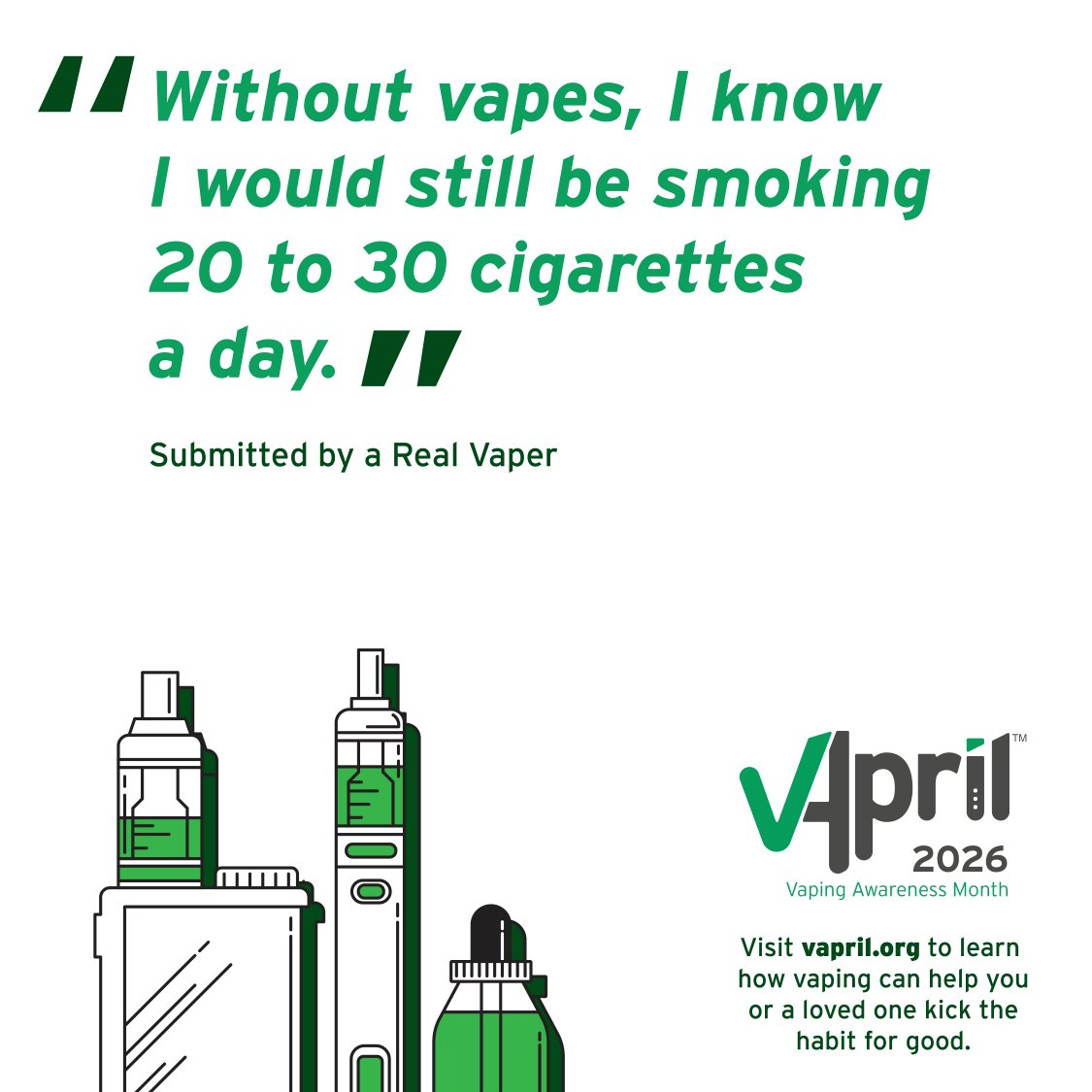 Vaping_Industry's tweet photo. A powerful testimonial submitted through our REAL VAPERS campaign, and one of countless examples of vaping helping an adult smoker kick the habit 👇

Do you want to tell us your quitting story? Share your experience today: https://t.co/SBVbvuSJHJ

And learn more about this year's VApril campaign here: https://t.co/rCCBQUdSF1