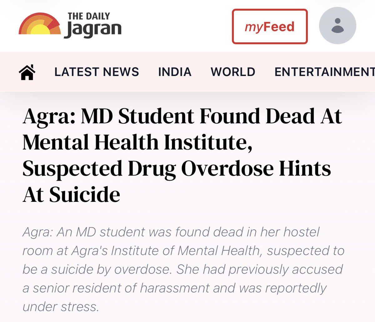 mindroundss's tweet photo. Incident like this from a psychiatry setup is deeply concerning. It highlight the urgent need to strengthen support systems and ensure truly empathetic workplaces within residency programs. 
It’s high time we demand systemic reforms to safeguard residents mental health across all specialties.