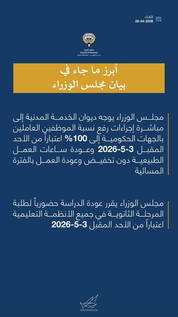 أبرز ما جاء في بيان مجلس الوزراء 

#CGCKuwait