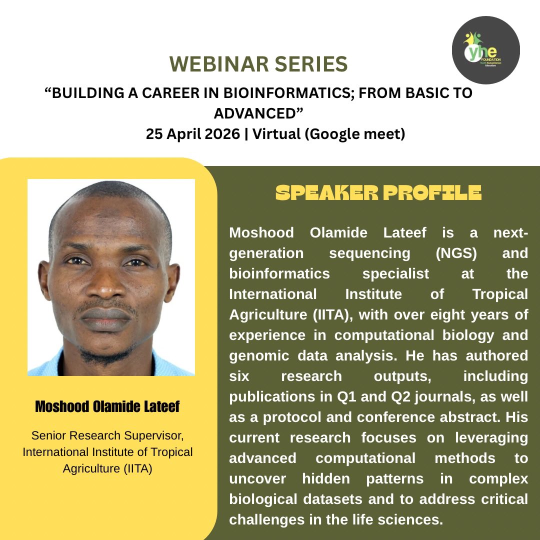 YHEFoundat18800's tweet image. We’re excited 🎉 to share that our very first webinar series at YHE Foundation, “Building a Career in Bioinformatics: From Basic to Advanced Research” was a great success!

#YHEFoundation #Bioinformatics #WebinarSuccess #CareerDevelopment