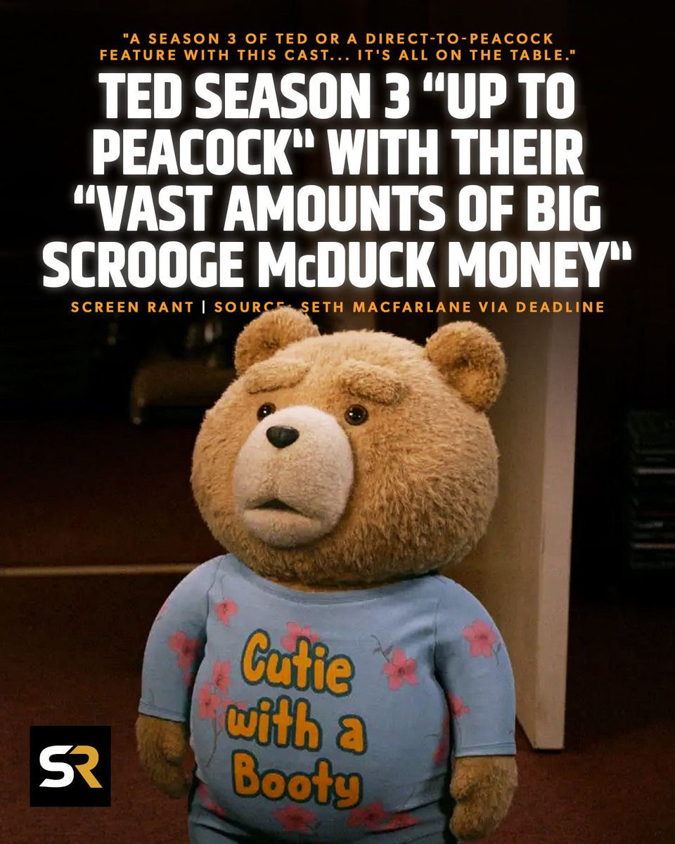 screenrant's tweet photo. "It really is up to Peacock with their ... vast amounts of big Scrooge McDuck money that they dive into every day... whether it’s a Season 3 of Ted or a direct-to-Peacock feature with this cast, is something I think we’d all be up for. It’s all on the table." - Seth MacFarlane.  https://t.co/CJ0wFJKCtM