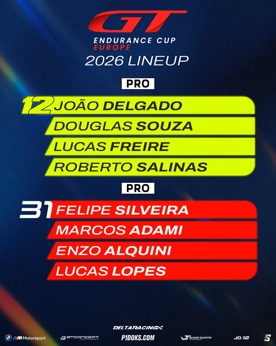 DeltaRacingbr's tweet photo. Our GT Endurance Cup lineup is complete ✔️
We will field four BMW M4 GT3 EVO cars for the upcoming season, bringing together a strong and competitive roster ready for the challenge ahead.
We’re ready to take on the grid.
#WeAreDelta #GTEC https://t.co/FHjCRwYzZM