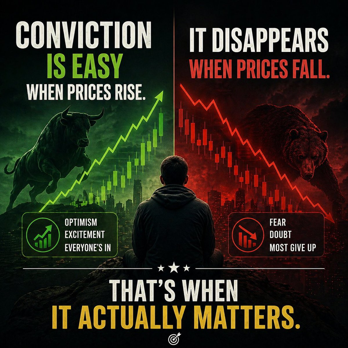 vikasastro15's tweet image. Conviction is easy when prices rise. 
It disappears when prices fall 
That's when It actually matters.
#FinancialSuccess #FinancialFreedom #financialeducation #Financialliteracy #FinancialService #Growth #Longterm #Investments #Compounding #Conviction #Easy #Rise #Disappear #Fall