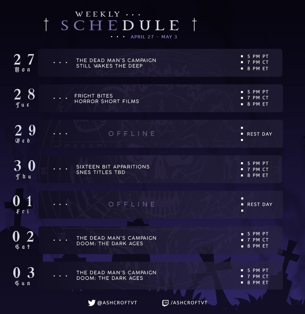 AshcroftVT's tweet photo. This week’s plan is simple:
- Survive the ocean
- Watch something unsettling
- Play games that should’ve stayed in the past
- Fight demons

I'm sure this will all go accordingly. https://t.co/XZAuIcCpnZ