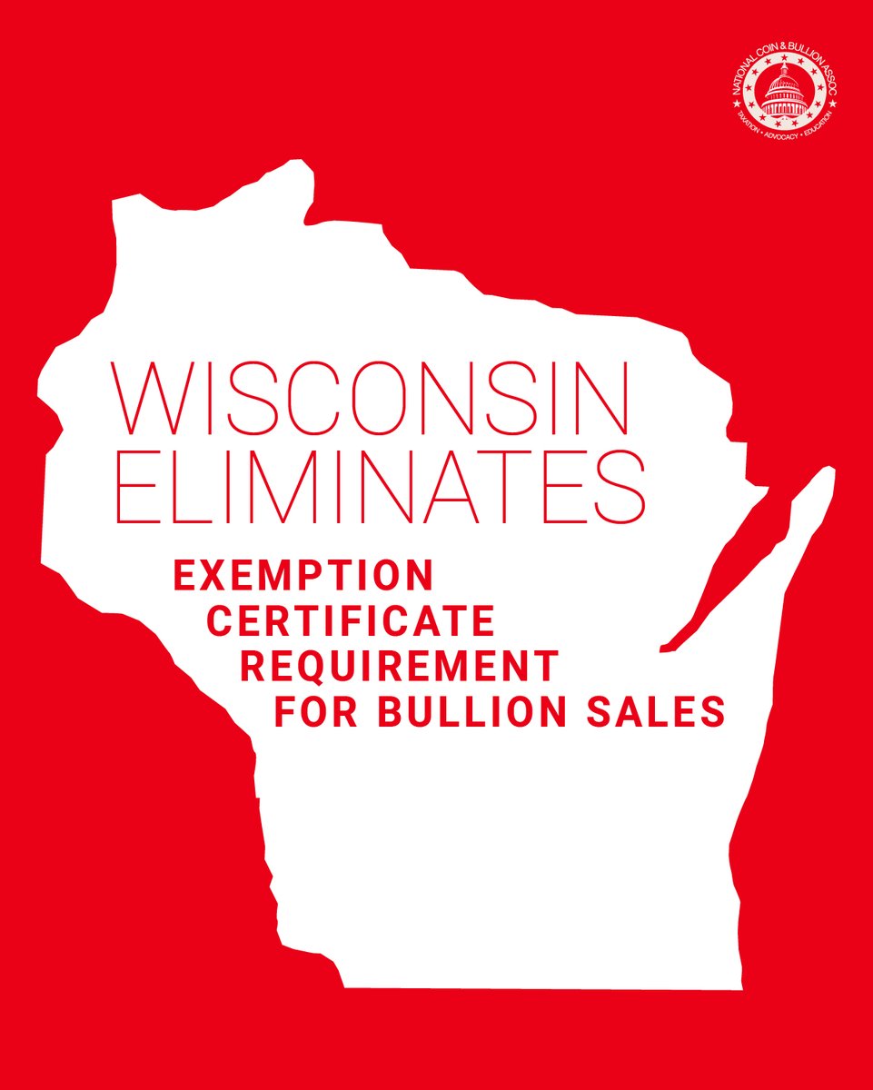 wearencba's tweet photo. Wisconsin has simplified its sales tax exemption for bullion, making it easier than ever for collectors and dealers to complete tax-free transactions. Learn more by visiting Newsstand > Community News on our website!

#coins #Wisconsin #news https://t.co/w5kpjmsvom