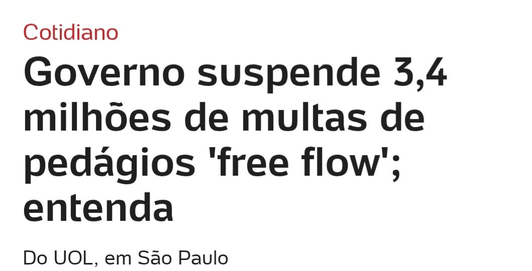 🚨 URGENTE! O presidente Lula acaba de SUSPENDER TODAS AS MULTAS aplicados nos pedágios "free flow", aqueles que Tarcísio de Freitas espalhou pelas estradas de São Paulo.

Fica assim: Tarcísio tira dinheiro do seu bolso com uma mão, Lula devolve com a outra. LULA RUMO AO TETRA!