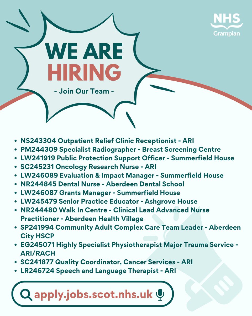 NHSGrampian's tweet image. #JoinOurTeam apply.jobs.scot.nhs.uk