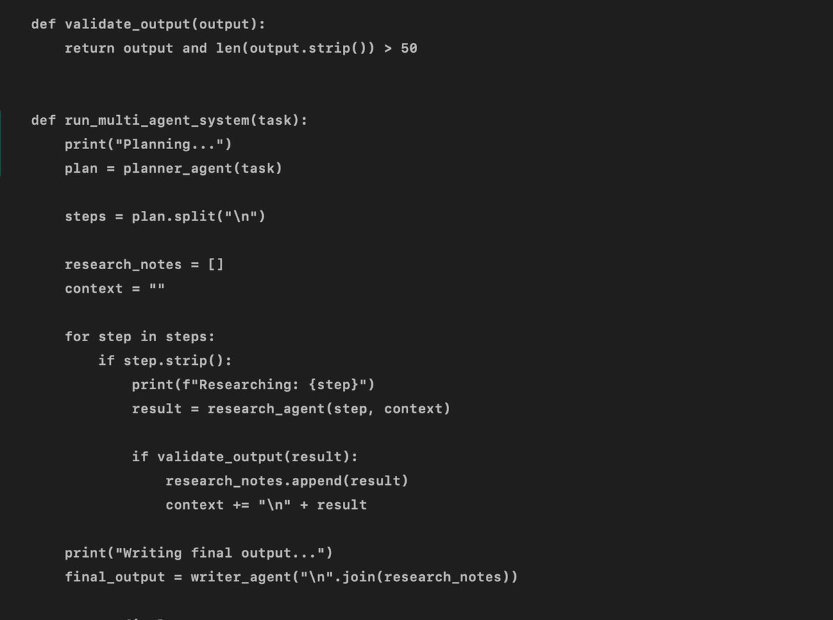 gp_pulipaka's tweet image. Building a Multi Agent AI System in Python! #BigData #Analytics #DataScience #AI #MachineLearning #NLProc #LLM #IoT #IIoT #PyTorch #Python #RStats #TensorFlow #Java #JavaScript #ReactJS #GoLang #CloudComputing #Serverless #DataScientist #Linux #Programming #Coding #100DaysofCode