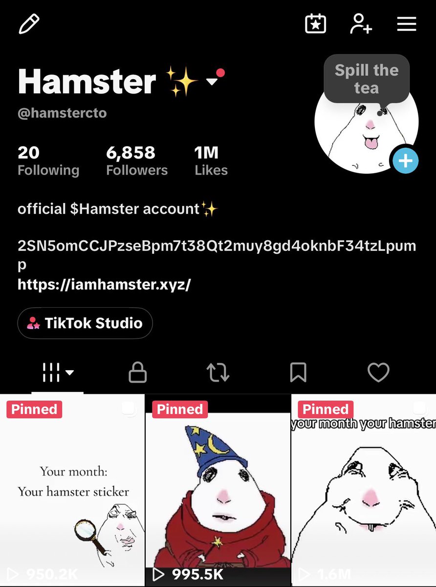 Mannyy100x's tweet photo. UPDATE !!!🚨

$HAMSTER’s OFFICIAL TIKTOK ACCOUNT HAS JUST REACHED 1M LIKES !

IN LESS THAN A MONTH !!!

LFG GUYS

HAMSTER TO BILLIONS🐹🔥 https://t.co/2yjmot6Rtr