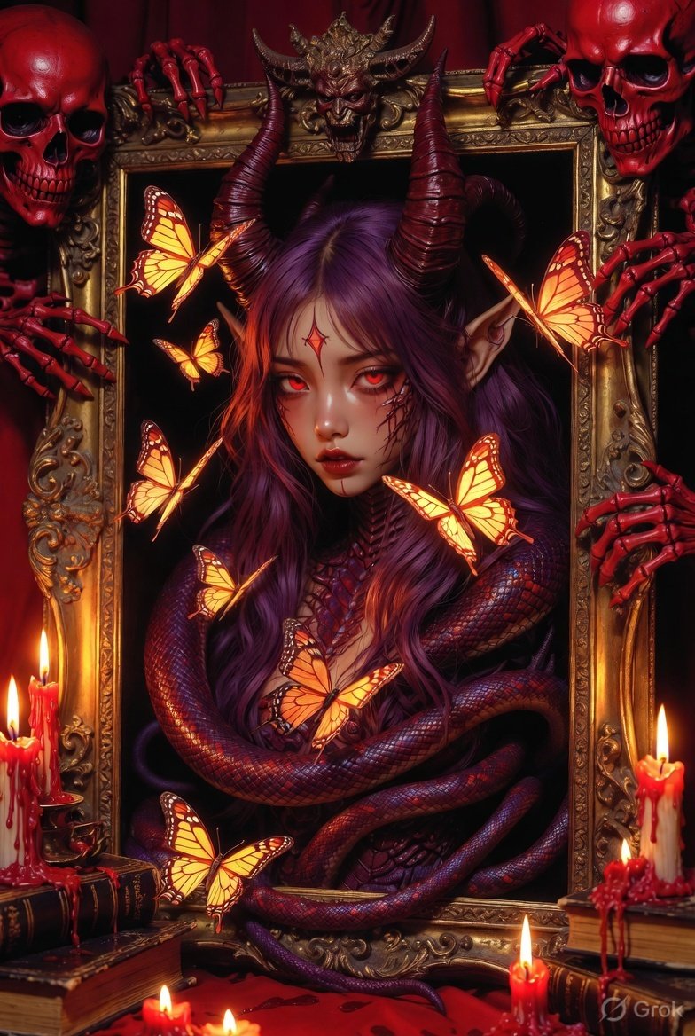 seleneetherea's tweet photo. #DemonicEntity #OccultRitual #SnakeDemoness #ButterflyTemptress #DarkSuccubus #LilithVibes #GothicDemonArt #SensualDemonology #BloodMagic #InfernalAesthetic #4KDarkFantasy #SerpentineMuse #HornedBeauty #ElyriaTheTemptress ๐จVERY RISKY WORSHIP HER AT YOUR OWN RISK ๐จ
Ex umbra in carnem, spiritus noctis. Sanguis vester, vita mea." ๐DONT RECITE THIS MANTRA WHILE BURNING CANDLES IN THE DARK ROOM ๐ฅน๐๏ธ๐ฏ