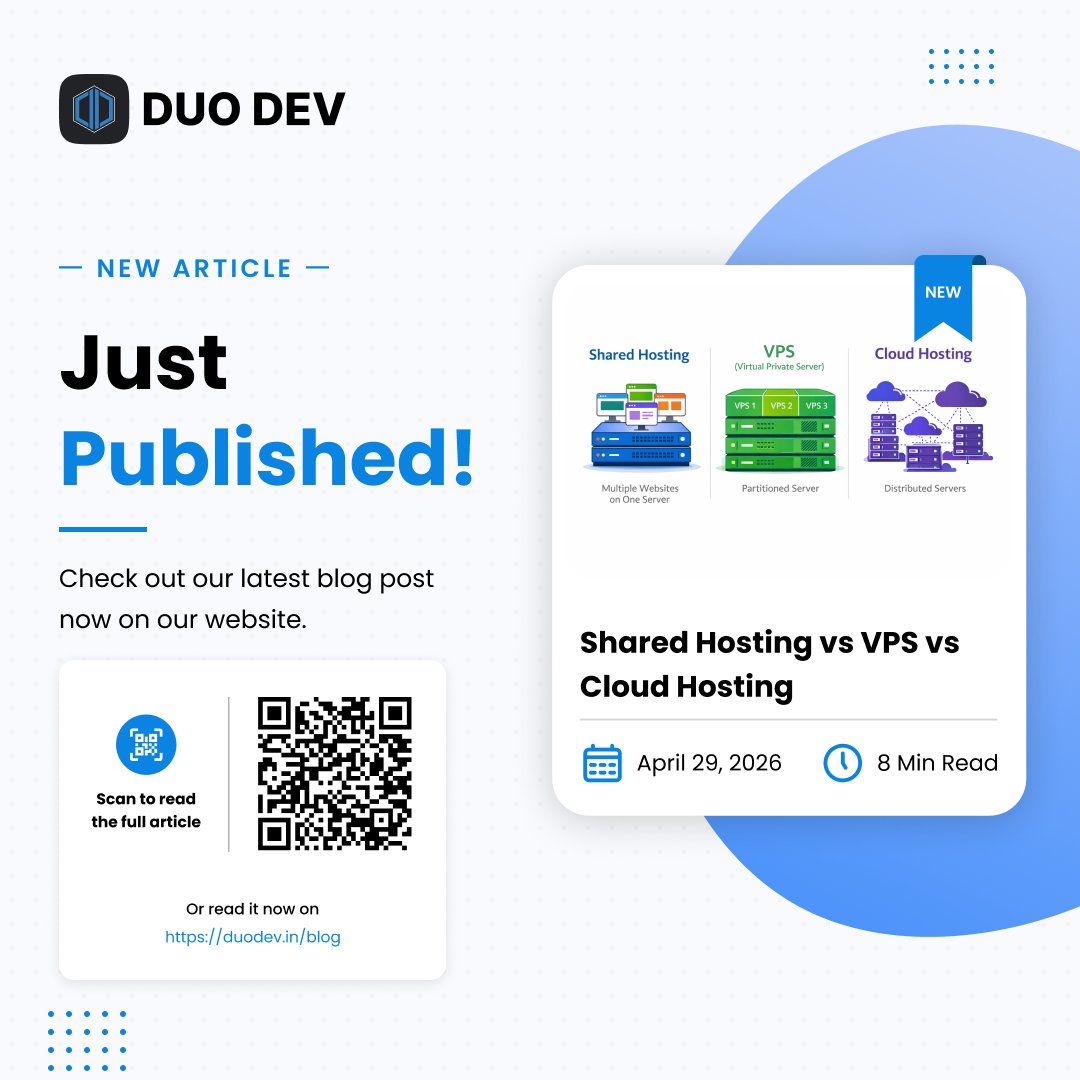 duodev_in's tweet photo. 🚀 New blog live!

Shared Hosting vs VPS vs Cloud Hosting — a simple guide to help you choose the right option.

Read now: https://t.co/oM311zLiM2
#WebHosting #Cloud #Tech https://t.co/tktMl0qaRG