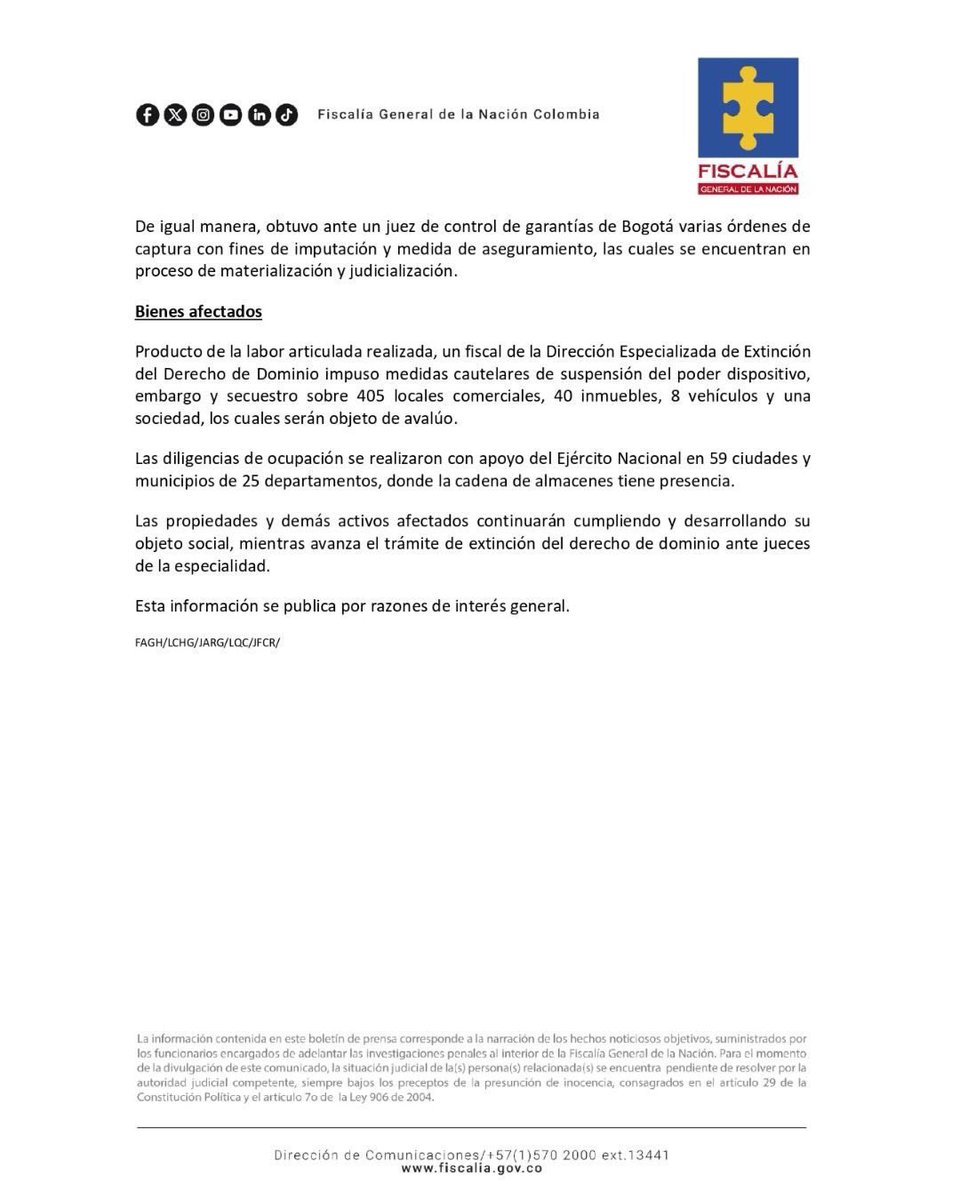 Korraleja's tweet image. 🔵 La #Fiscalía puso al descubierto un conglomerado empresarial que, con la #fachada de una cadena de #ropafemenina y accesorios, habría facilitado el ingreso de recursos #ilícitos y mercancía de #contrabando al país. 

La investigación da cuenta de importadoras y sociedades de