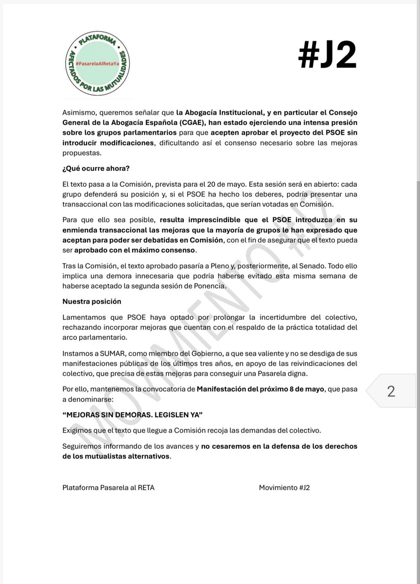 Comunicado Ponencia de hoy paralela al Reta
<a href="/alfonsocendon/">Javier Alfonso Cendón</a> <a href="/CorujoBorja/">Borja Suárez Corujo</a> <a href="/MoroMjesus/">mjesus moro almaraz</a> <a href="/CristinaValido/">Cristina Valido</a> <a href="/Josepmcervera/">Josep Maria Cervera🎗</a> <a href="/PilarVallugera/">Pilar Vallugera#Donec Perficiam 🎗</a> <a href="/MartinaVelardeG/">Martina Velarde</a> <a href="/obloque/">BNG - Bloque Nacionalista Galego</a> <a href="/Idosagasti/">Idoia Sagastizabal Unzetabarrenetxea</a> <a href="/ehbildu/">EH Bildu</a> <a href="/upn_navarra/">UPN</a>
