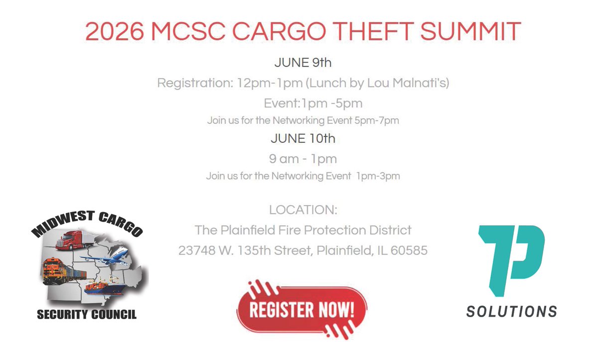 7PSolutions's tweet photo. Mark your calendars and be sure to register now!
We can't wait to see you there.

https://t.co/5onQitCf0Q

#7PSolutions #MCSC #CargoTheft #Networking https://t.co/6f8Py4pSMU