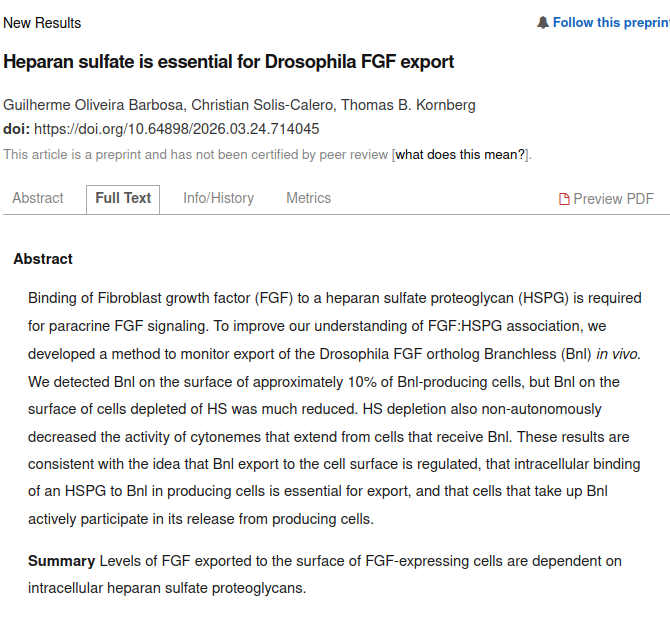 GuilSciLab's tweet photo. I am really really happy this paper is on @biorxivpreprint my very first author paper with #drosophila showing the importance of #ECM on #FGF #cellsignaling.

https://t.co/GvhNbY4PN5 https://t.co/l2T8VflLfN