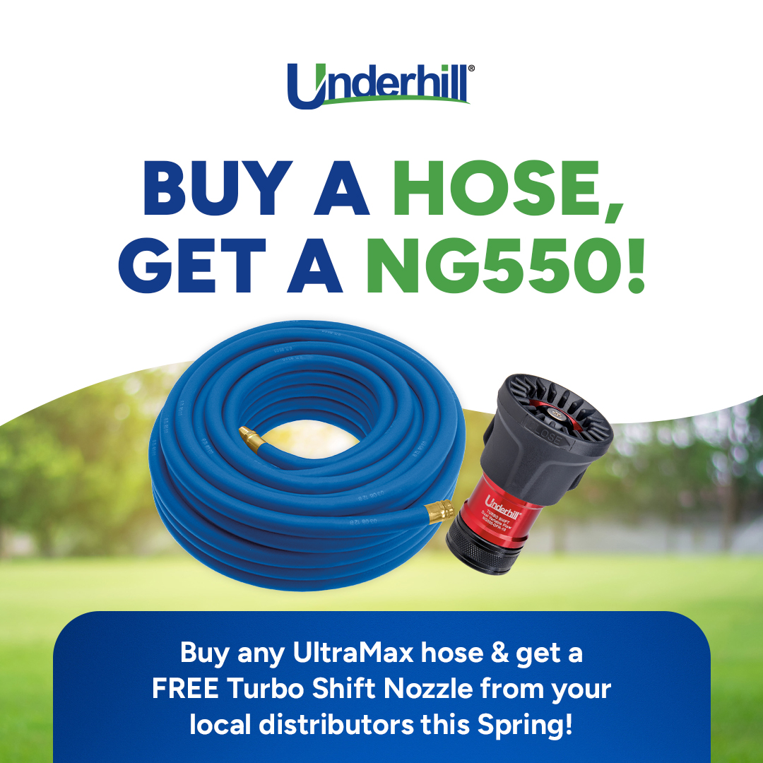 underhillcorp's tweet photo. SPRING SPECIAL! Get a FREE NG550 Nozzle with your purchase of a 50ft+ UltraMax Hose! 

Order now from your local distributors! https://t.co/WASVVJIdSU
