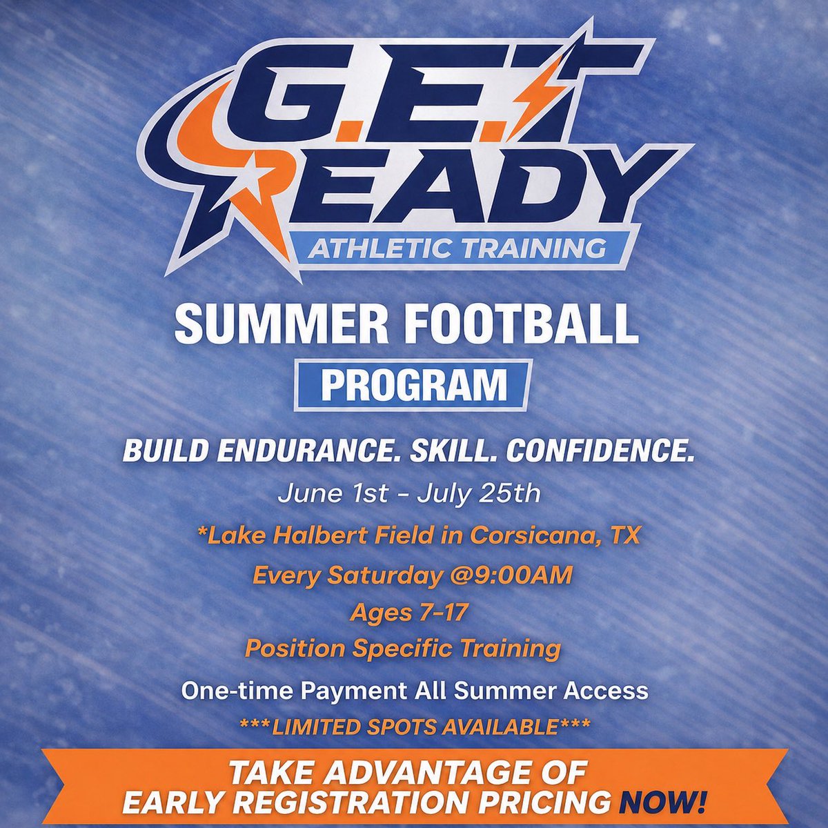 GilmorEnterpris's tweet photo. GET READY for the ultimate football training experience! ￼Don't miss out! Join our local football program in Corsicana now, designed for athletes and parents! 
**Limited Spots Available**
EARLY REGISTRATION PRICES OPEN NOW 📋🏈📋 https://t.co/y4OxU488HS