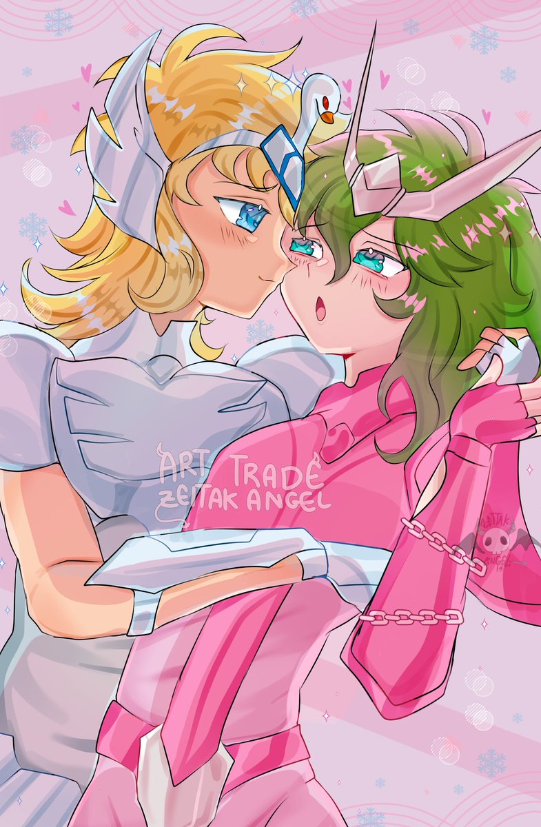 Art trade para <a href="/sephgenesis/">jay de mirach β 🌙</a> (⁠≧⁠▽⁠≦⁠)(⁠ ⁠ꈍ⁠ᴗ⁠ꈍ⁠)me encantó muchooo<333 ⛓️🦢 fue lindo dibujarlos juntos 
#shun #hyoga #Saintseiya #anime