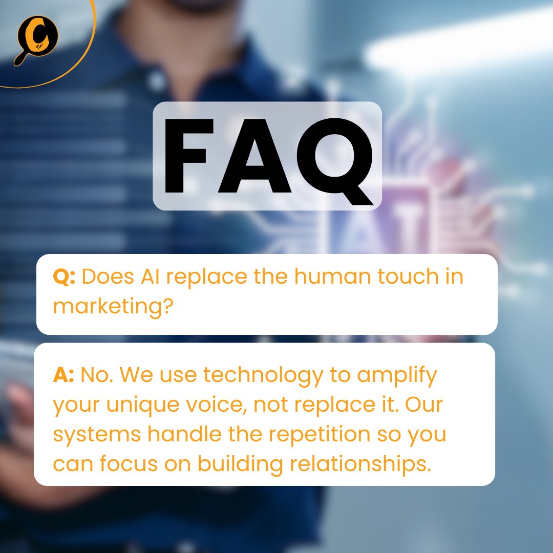 IMCastIronDaddy's tweet photo. #FAQ: 

Q: Does AI replace the human touch in marketing?

A: No. We use technology to amplify your unique voice, not replace it. Our systems handle the repetition so you can focus on building relationships. https://t.co/5FDl7EOqcP