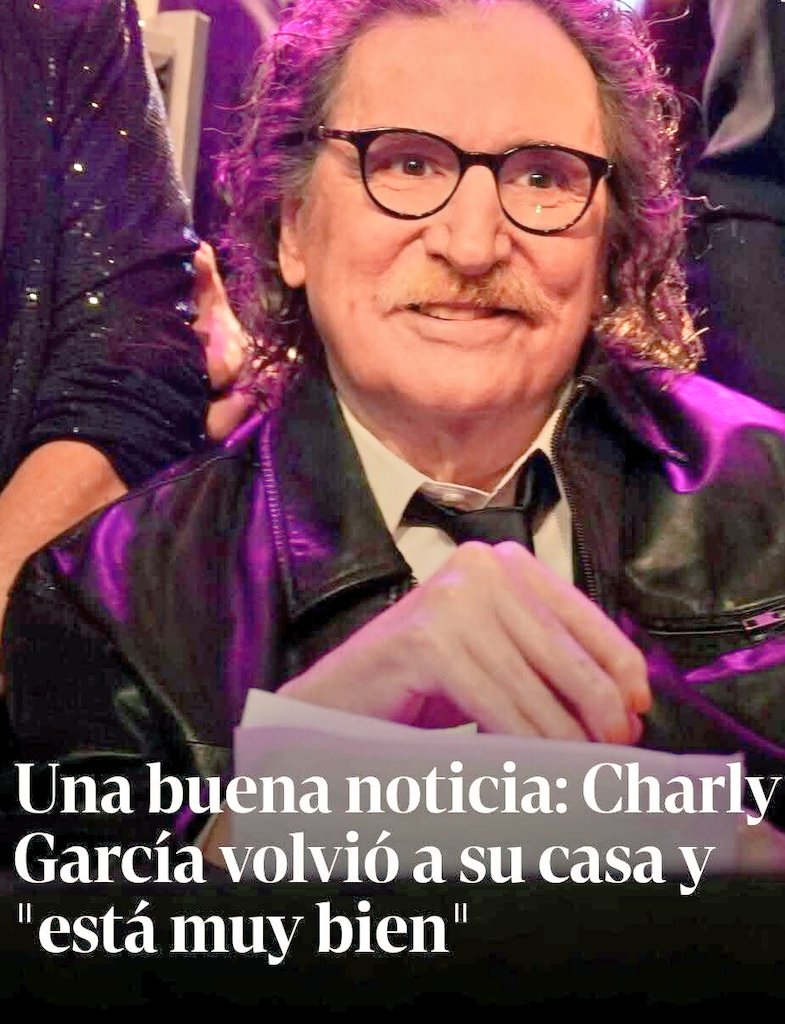 BrunoDiaz78's tweet photo. CHARLY GARCÍA FUE DADO DE ALTA
ayer lunes y ya se encuentra en su domicilio. https://t.co/oXk4BOTanL