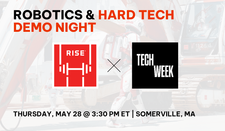 RiseRobotics's tweet photo. Boston @Techweek_ is coming, and we're hosting!

On May 28th, we're excited to open our doors for a Robotics &amp; Hard Tech Demo Night at the RISE HQ facility in Somerville. 

🎟 Register here and learn more: https://t.co/qUrsim84fG

See you at RISE HQ! https://t.co/Is05HiPWbu