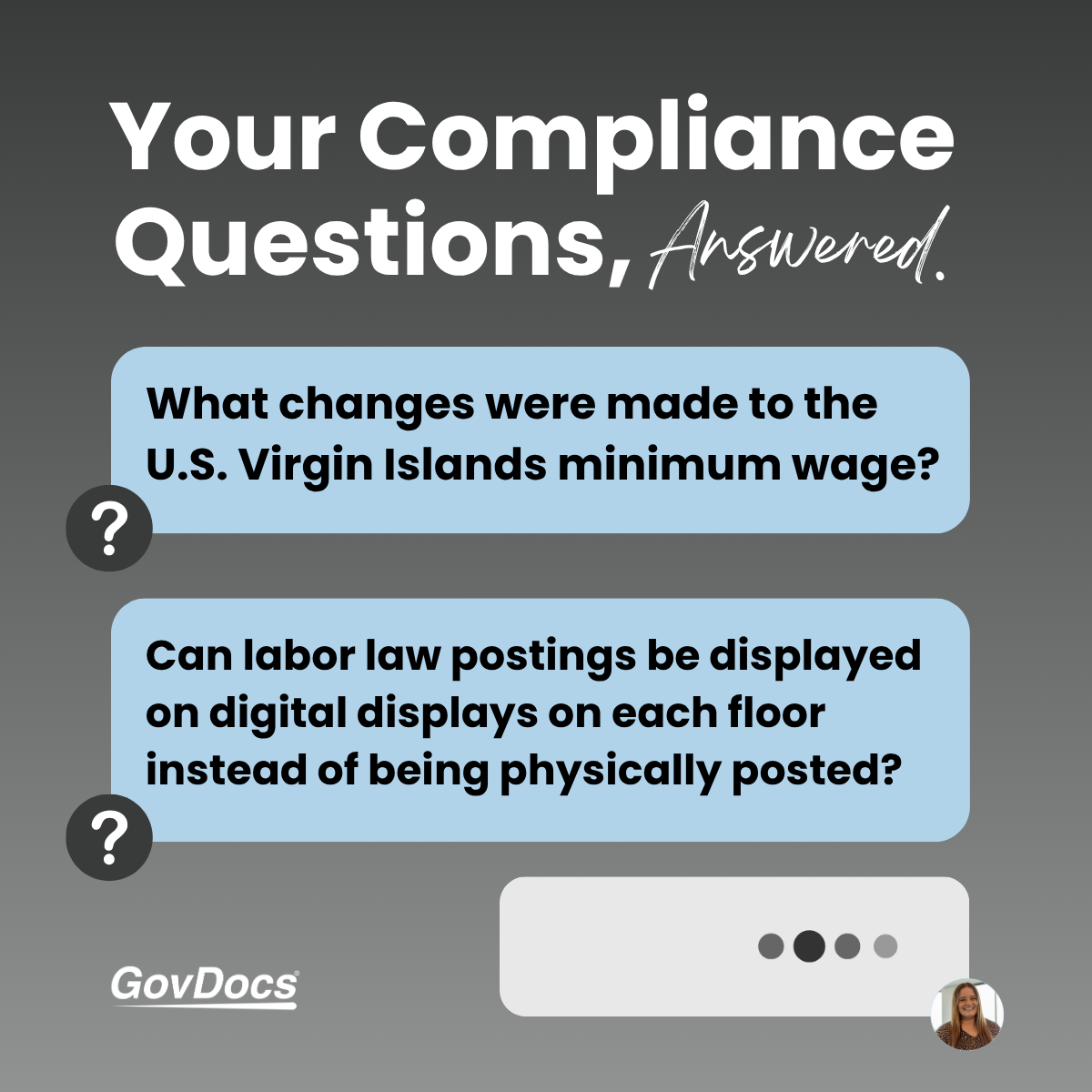 GovDocs's tweet photo. Got compliance questions? We’ve got answers.

Our April Q&amp;A covers:
• U.S. Virgin Islands minimum wage updates
• Canada federal vs. provincial wage guidance
• Digital vs. physical labor law postings

Read more 👇
https://t.co/OBlRQgsWOw

#laborlawposters #minimumwage #hr https://t.co/bAdi5O3AqM