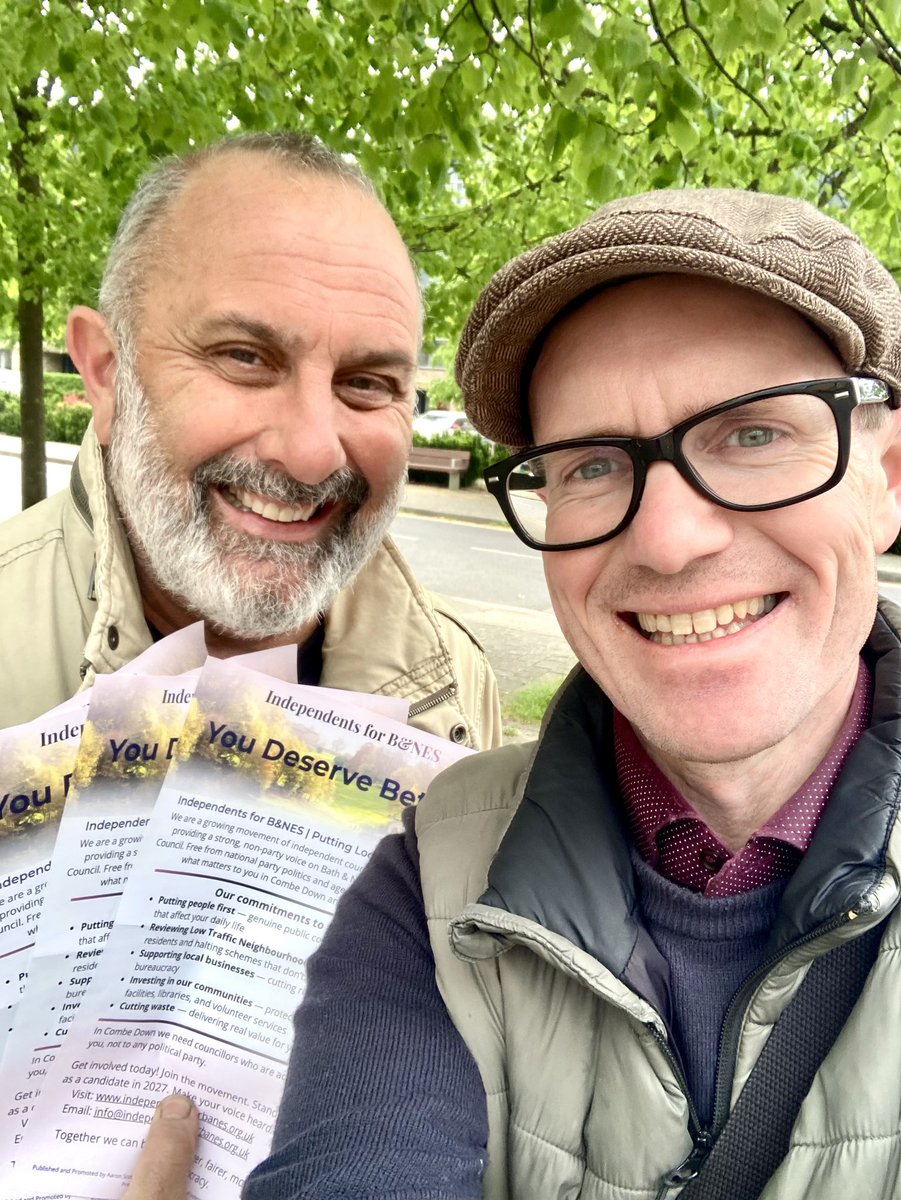 Nathan_Hartley_'s tweet photo. *The Winning B&amp;NES By-Election Team*

Great to be back on the campaign trail with Cllr Chris Warren, Independent. We’ve spent the afternoon in #CombeDown chatting to residents. Great response on the doorstep! 

Join our movement - Visit https://t.co/WBUKGQiBkq #VoteIndependent https://t.co/14OiXfatD3