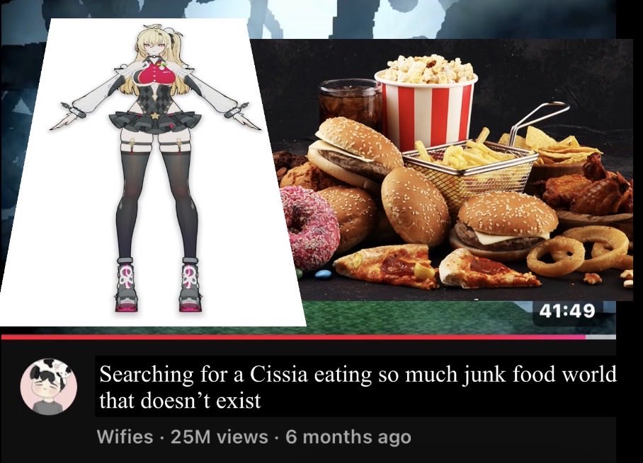 Nah she’s watching a Minecraft arg called “Searching for a Cissia eating so much junk food world that doesn’t exist”