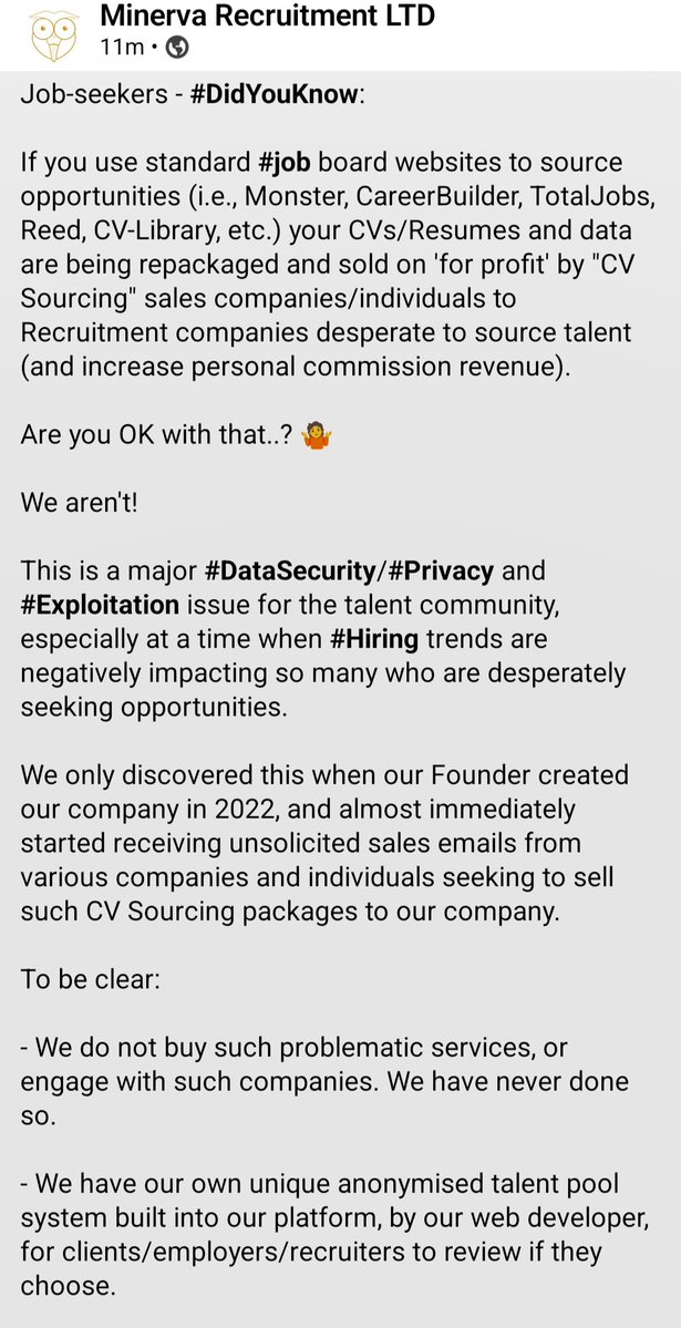 MinervaRecruits's tweet image. #AcademicTwitter #JobSeekers #AltAcChat #UCU

Did you know about this..? 👇🦉

🔗 to post: linkedin.com/posts/find-the…

Ready to protect your data/CV and use our ethical resource..? 👇

🔗 minerva-recruitment.com