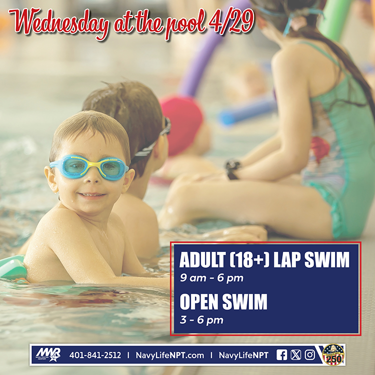 NavyLifeNPT's tweet image. Wednesday's schedule at the John H. Chafee Fitness Center:

10:15 - 11:15 am Body Sculpt 
4:30 - 5:15 pm Vinyasa Yoga 
5:30 - 6:30 pm Zumba

Pool hours: 9 am to 6 pm

100% ID check to enter. #NAVSTANPTMWR #NavyLifeNPT #WorkoutRoutine #MidweekWorkout