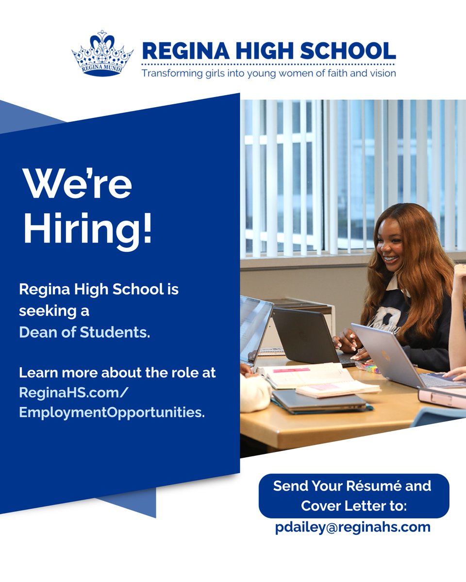 ReginaWarrenMI's tweet image. #ReginaHighSchool is hiring a Dean of Students! 

Join our leadership team to foster a faith-filled, respectful environment rooted in Franciscan values while supporting student growth &amp;amp; integrity.

Details/apply: ReginaHS.com/EmploymentOppo…
#NowHiring #CatholicEducation #Leadership