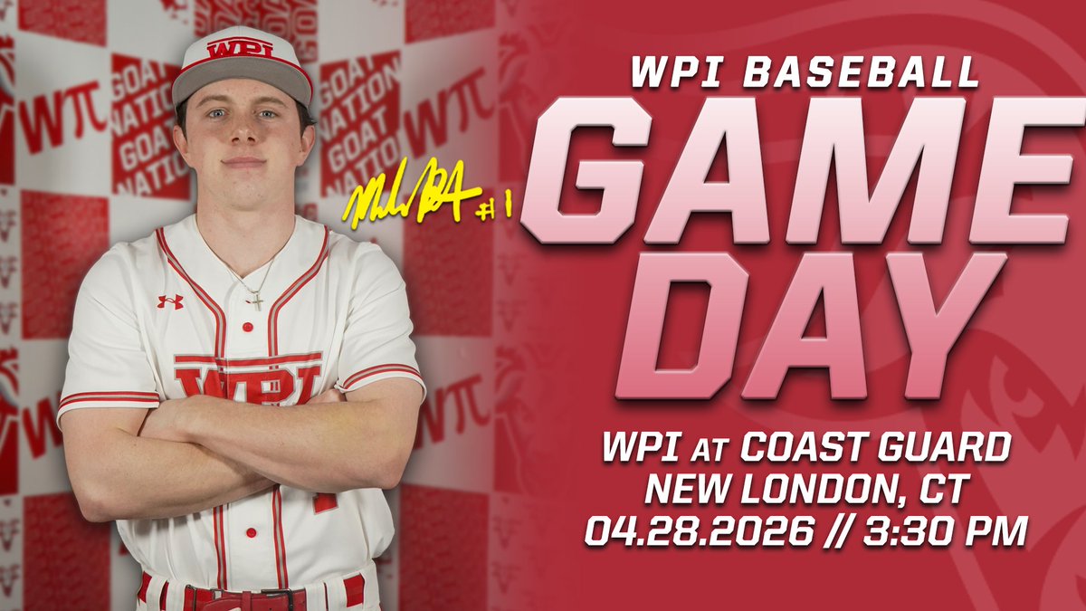 WPIAthletics's tweet image. 🔴GAMEDAY🔴

@WPIBaseball heads to New London to take on Coast Guard in a @NEWMACsports matchup slated for a 3:30pm start! 

Tune in on @FloCollegeBSB ⬇️
🎥-flosports.link/3U2sCtR
📊-tinyurl.com/35ys4jut

⚾️x🐐
#GoatNation #d3bsb