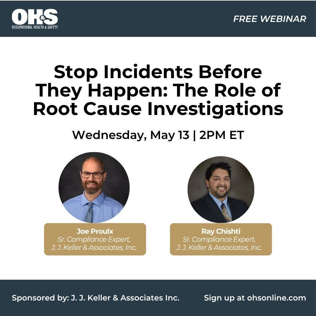 OccHealthSafety's tweet image. Free Webinar | May 13th at 2 PM ET | 1 PM CT | 11 AM PT

Join this session to learn how root cause investigations can uncover hidden risks, prevent recurrence and help stop incidents before they happen.

Register: ohsonline.com/webcasts/2026/…

#WorkplaceSafety #RiskManagement #EHS