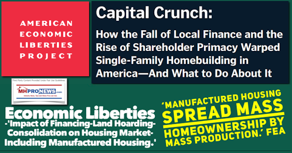 Capital1stHomes's tweet image. Economic Liberties-‘Impact of Financing-Land Hoarding-Consolidation on Housing Market-Including Manufactured Housing.’ ‘Manufactured Housing Spread Mass Homeownership by Mass Production.’ FEA

manufacturedhomepronews.com/economic-liber…

#Liberties #Impact #Financing #Consolidation #Housing #FEA