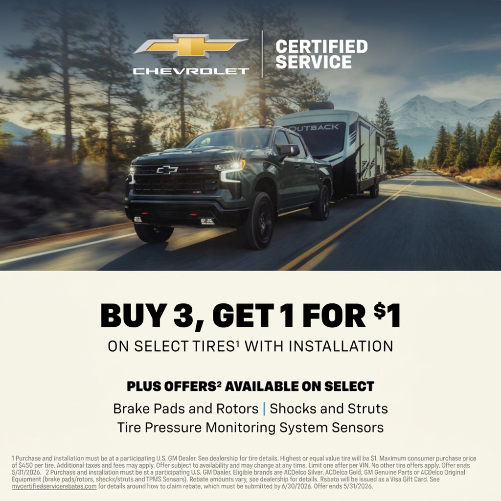 ChevyWebb's tweet photo. Buy 3 tires, get the 4th for $1 👀🔥
Limited time at Alan Webb Chevy.

🌐 https://t.co/r34htvAUsJ

📍 3712 NE 66th Ave Vancouver, WA
📞 (360) 574-1131

#ChevyService #TireDeal #AlanWebbChevy https://t.co/kUg0xG6Spe
