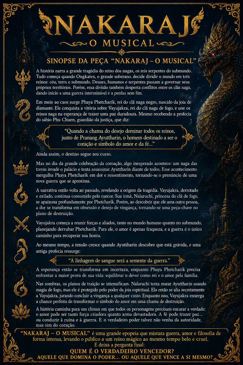 buildbrasil's tweet image. — Tradução do post de PTeng com a sinopse do musical NagaRaj 🐍 | 28.04.26

A história é emocionante!!! Quem está do lado de Wayu Jakr?! ❤️‍🔥

 #musical #theparg2025 #กลุ่มศิลปการแสดงภิวัฒน์ #นาราชเดอะมิวสิคัล #tengonvacay #BuildJakapan #Beyourluve