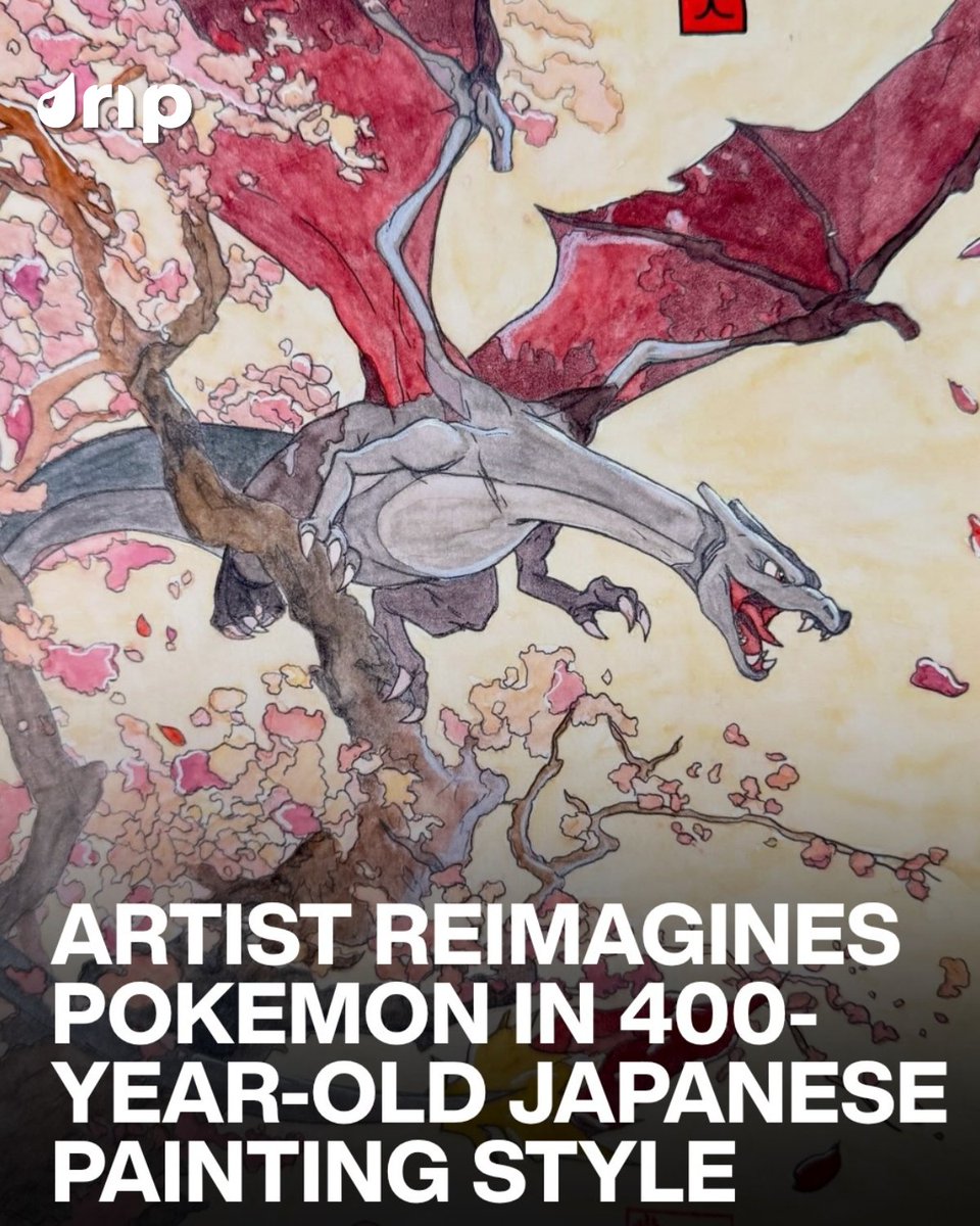 dripshop_live's tweet photo. This is what Pokémon might’ve looked like centuries ago 👀

Artist @drawzee_ reimagines Pokémon through the lens of traditional Japanese art, inspired by Edo-period styles like Ukiyo-e and Yamato-e.

With soft watercolor textures and delicate linework, these pieces transform familiar characters into something that feels timeless—like they’ve existed for hundreds of years.
#pokemon
