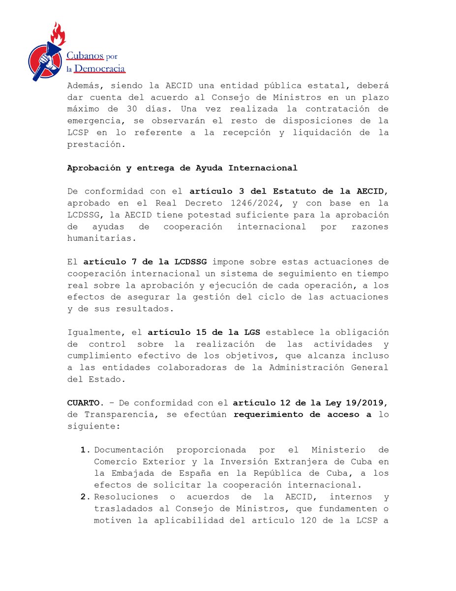 reimel_AM's tweet photo. Desde @cu4democracy hemos solicitado acceso a la información pública sobre la ayuda humanitaria entregada por el Gobierno de España a la dictadura cubana el pasado abril de 2026, que no ha llegado a manos del pueblo. Esperamos que @PabloCamPiq pueda ayudarnos con esto.

🧵👇 https://t.co/p7wjxLkhZx