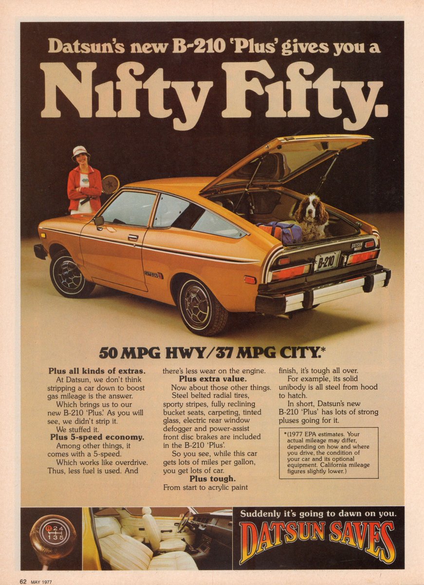 Retromania4ever's tweet image. 🎏🇯🇵🎏 1977 #Datsun B-210 #Advertisement