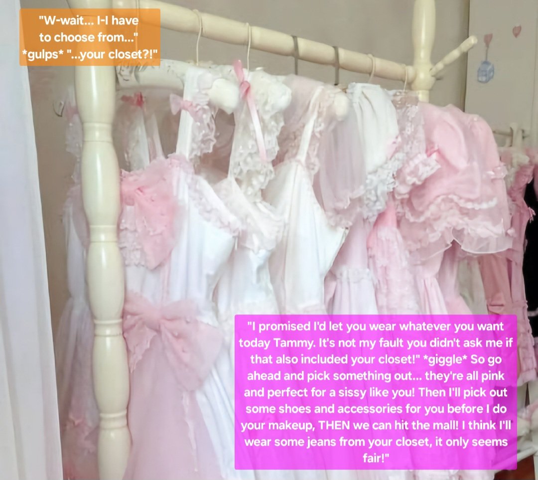 TammyLovisa101's tweet photo. #pink #frilly #girly #dresses #closet #sissy #perfect #pretty #feminized #crossdressing #captions #dressup #cute https://t.co/8aEHkAob39